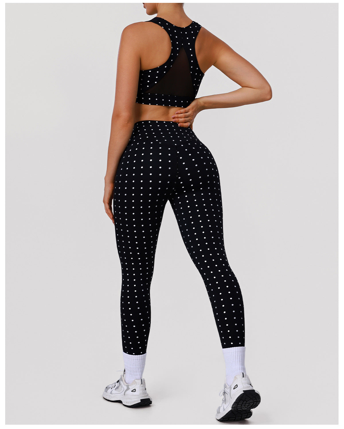 Polka Dot Sports Set Running Beauty Back Underwear Bra Yoga Clothes High Waist Hip Raise Pants Fitness Two Piece Sets