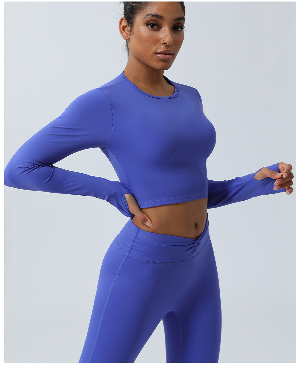 Spring Nude Feel Hollow Out Cutout Out Beauty Back Sports Top Twisted Short Yoga Clothes With Chest Pad Long Sleeve T Shirt Workout Clothes