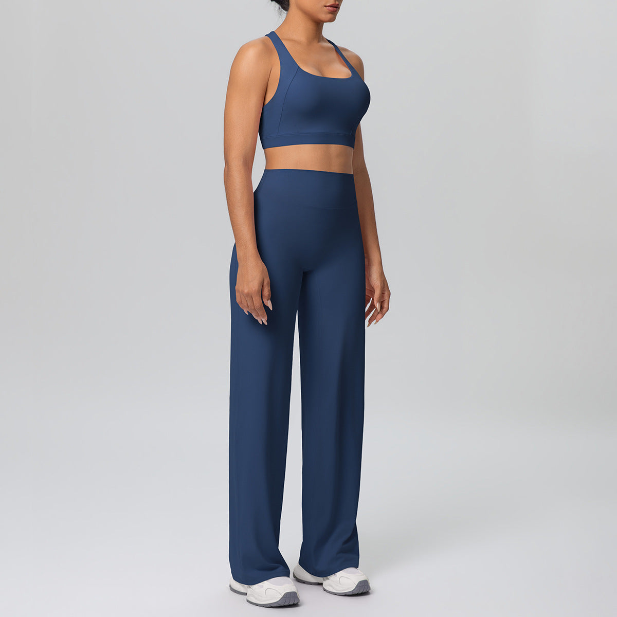 Solid Color Vest Shockproof Push up Cross Strap Bra Nude Feel Straight Leg Pants Yoga Pants Workout Exercise Outfit