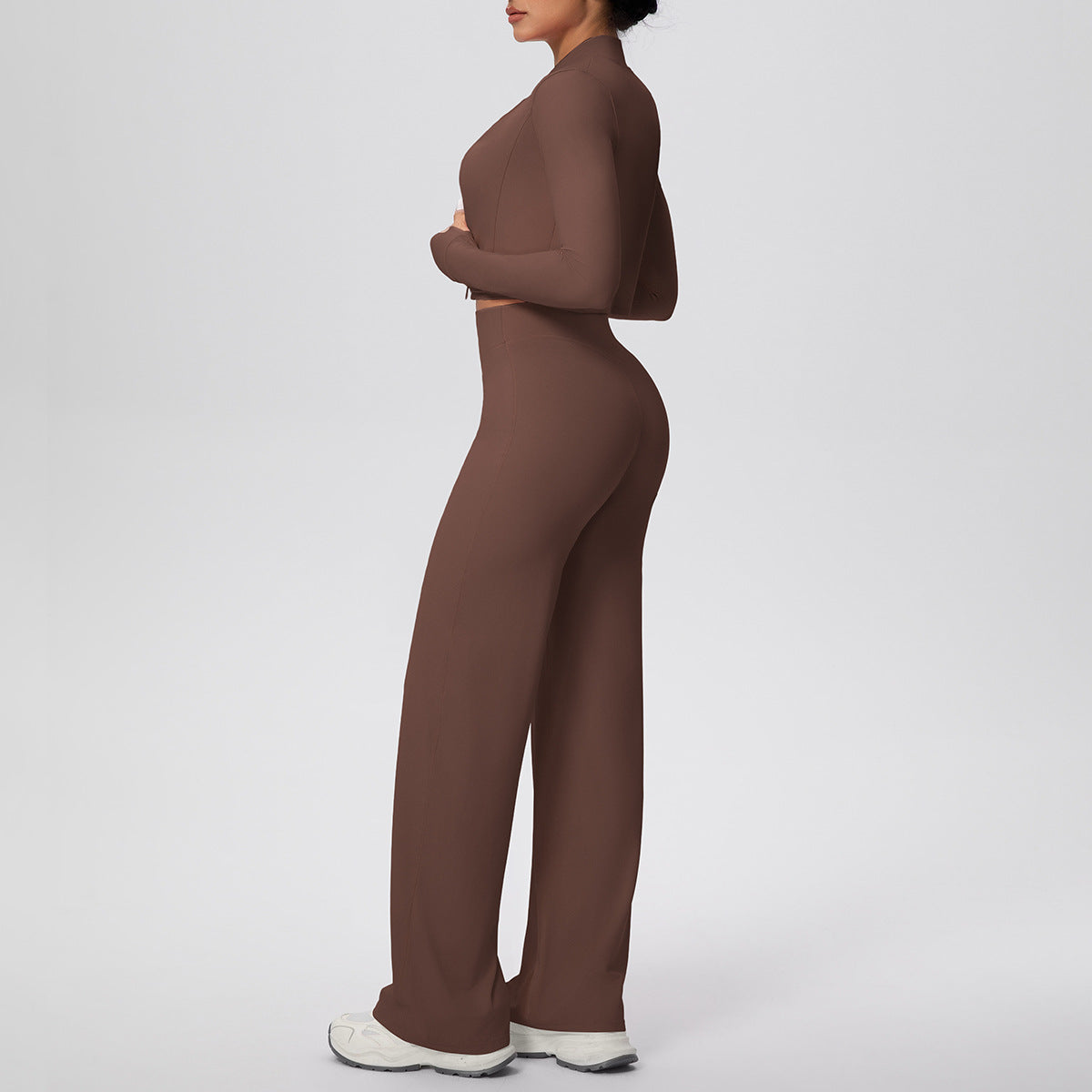 Solid Color Sports Zip Long Sleeve Coat Inner Vest Baggy Straight Trousers Workout Clothes Yoga Three Piece Suit