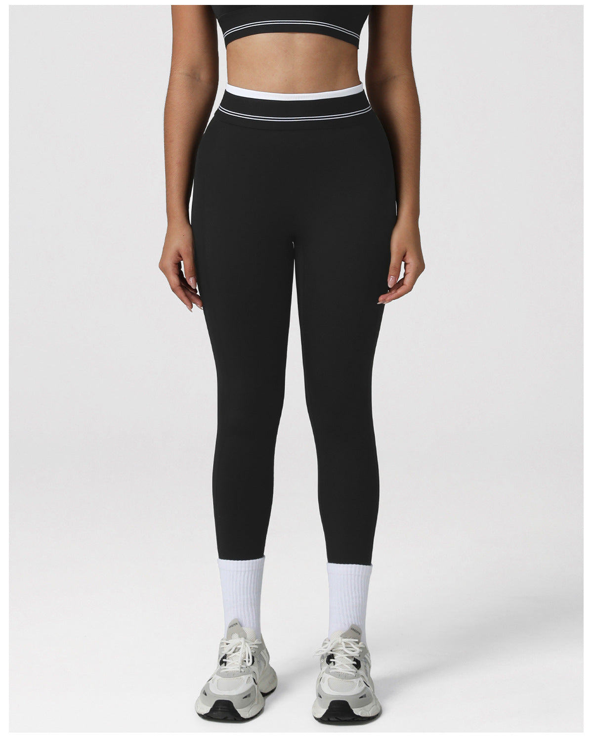Nude Feel Contrast Color High Waist Yoga Pants Women Hip Raise Skinny Sports Ninth Pants Indoor Dance Training Workout Pants