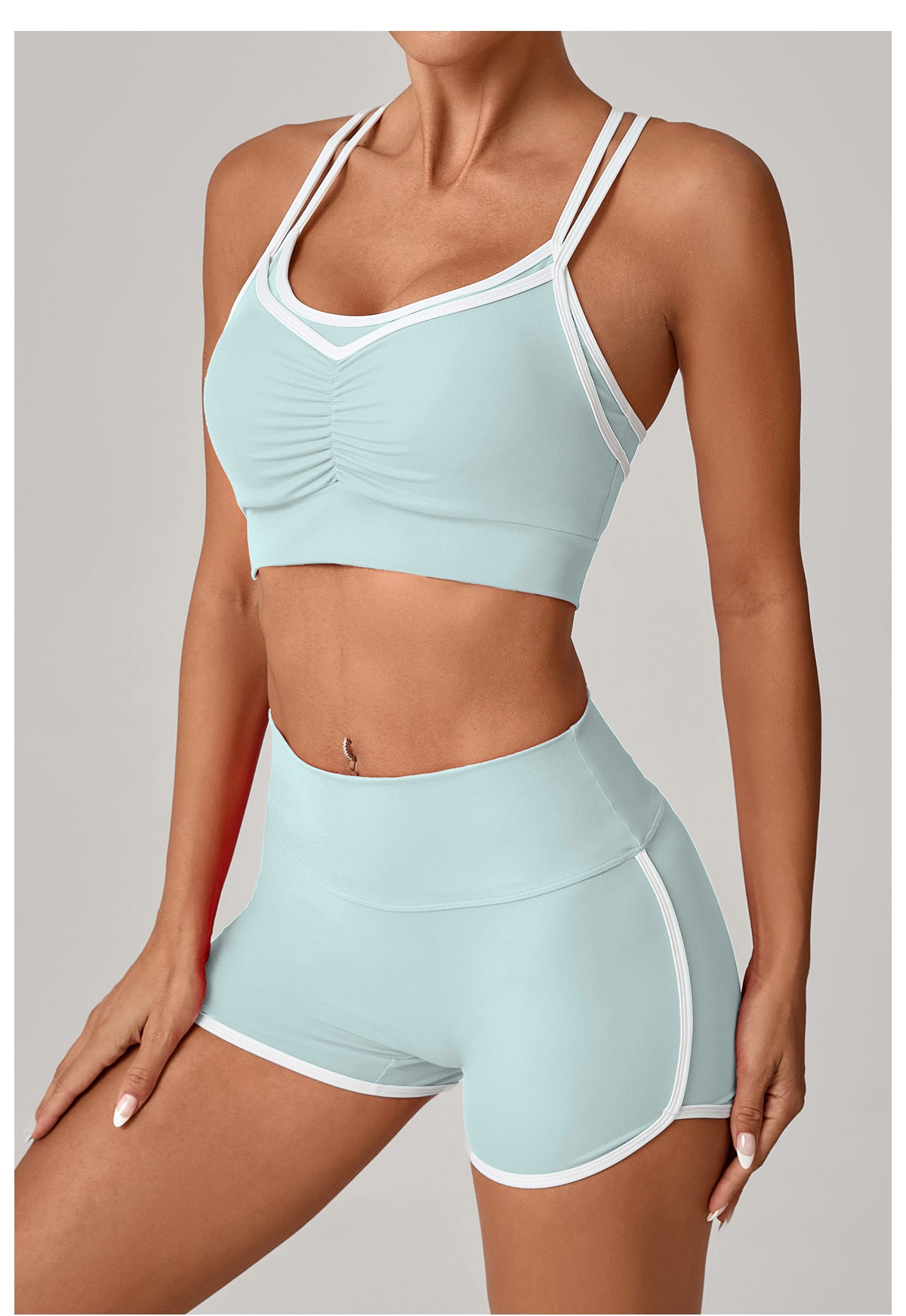 Contrast Color Bra Bum Lift Shorts Two Piece Set Color Matching Skinny Running Fitness Yoga Set