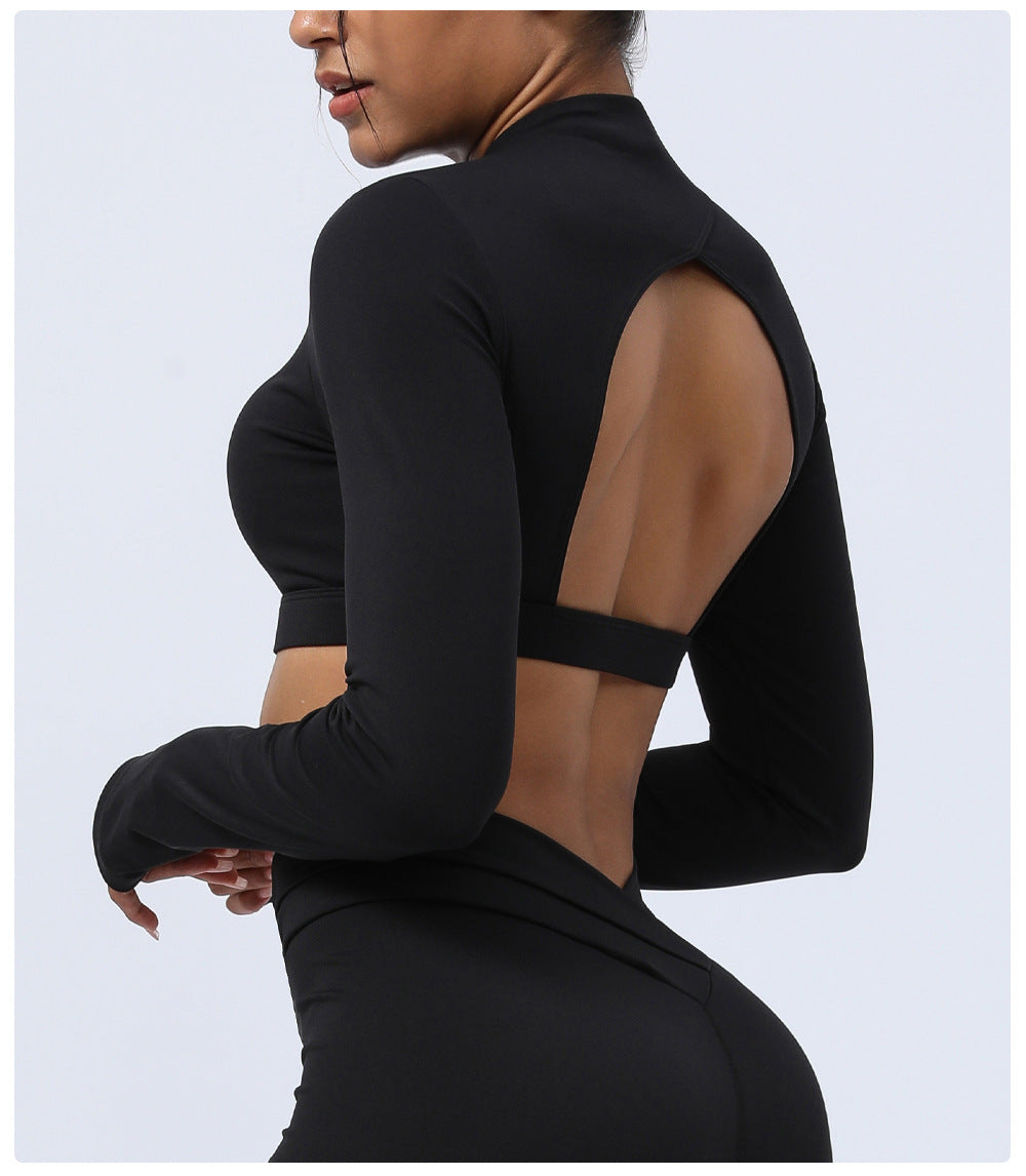 Hollow Out Cutout Out Beauty Back Yoga Clothing Top Long Sleeves Cropped Sports T Shirt Tight Workout Clothes Top Women