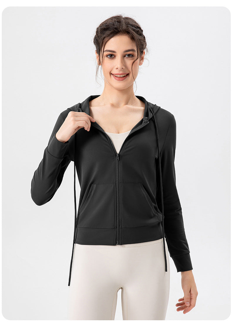 Autumn Yoga Jacket Hooded Slim Fit Workout Clothes High Elastic Breathability Nude Feel Running Exercise Coat
