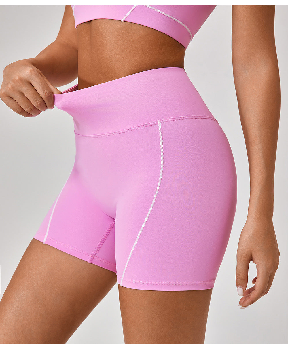 Contrast Color Summer High Waist Tight Nude Feel No Embarrassment Line Yoga Pants Women Peach Hip Raise Three Point Fitness Pants