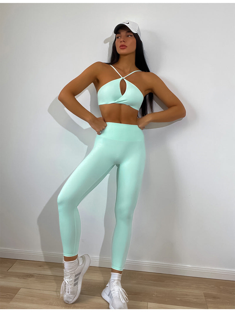Super Stretch Running Fitness Yoga Wear Women Twist Bra Pleated Yoga Pants Four Piece Set