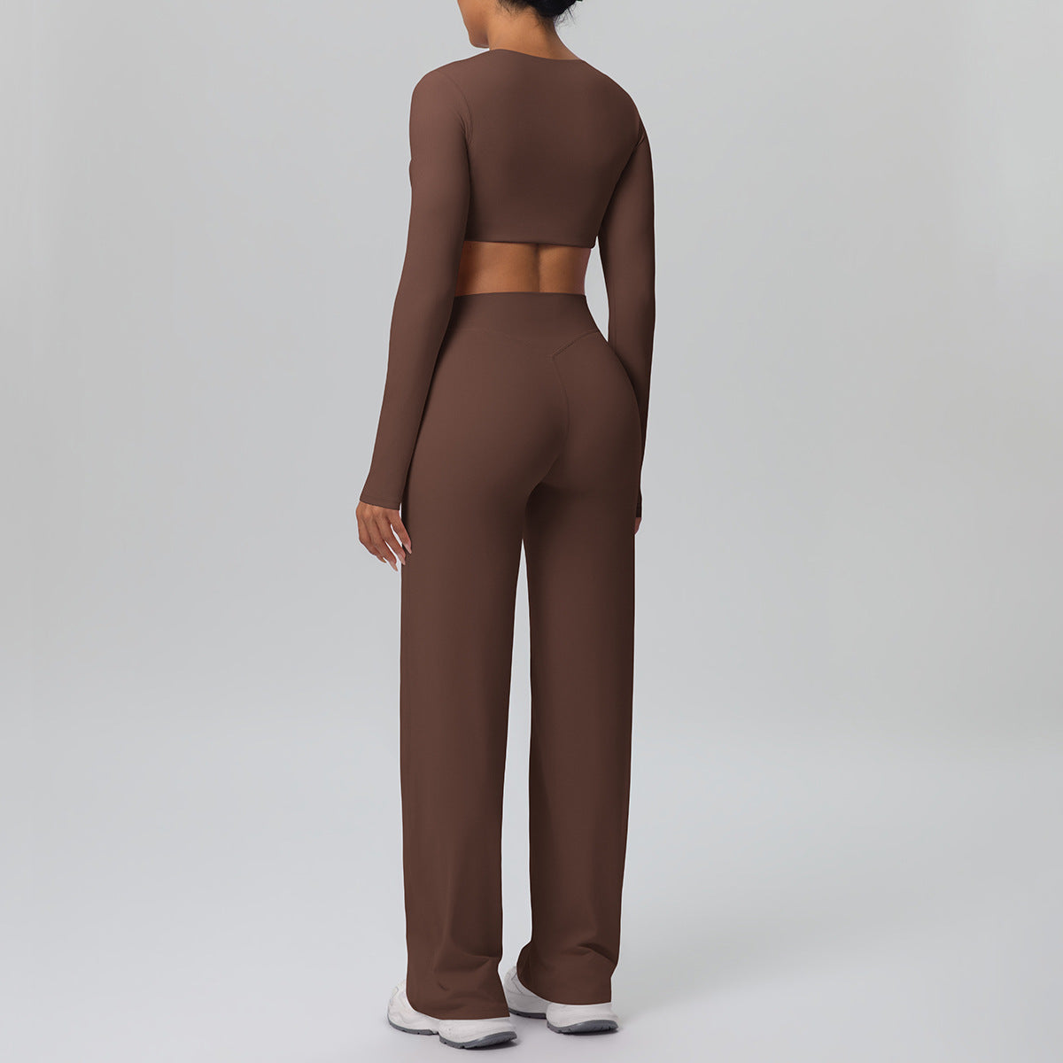 Women Long Sleeve Skin Friendly with Chest Pad Breathable Sports Drooping Straight Pants Yoga Set