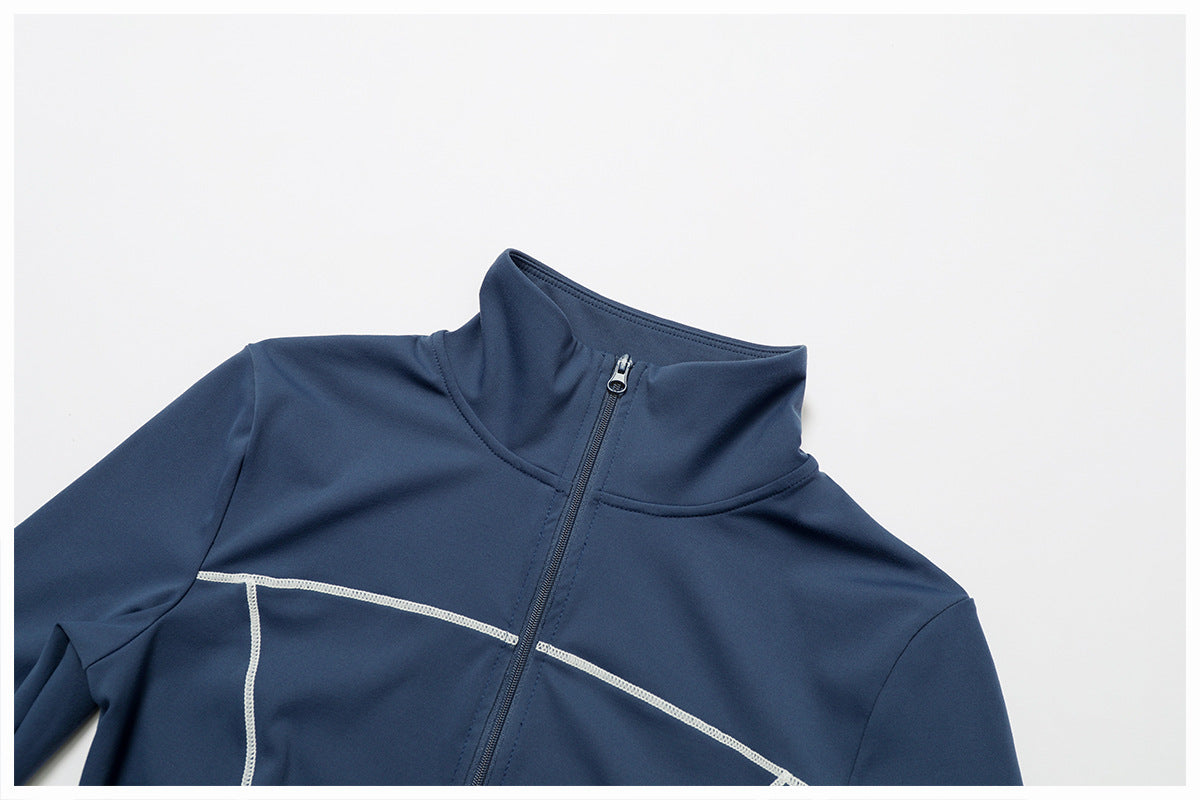 Contrast Color Brushed Yoga Coat Zipper Windproof Slim Jacket Outdoor Sports Running Fitness Clothes Women
