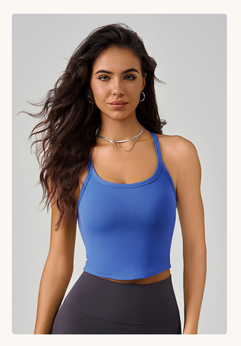 Autumn Winter Sports Underwear Spaghetti Strap One Piece Fixed Chest Pad Outer Wear H-Shaped Beauty Back High Strength Fitness Vest