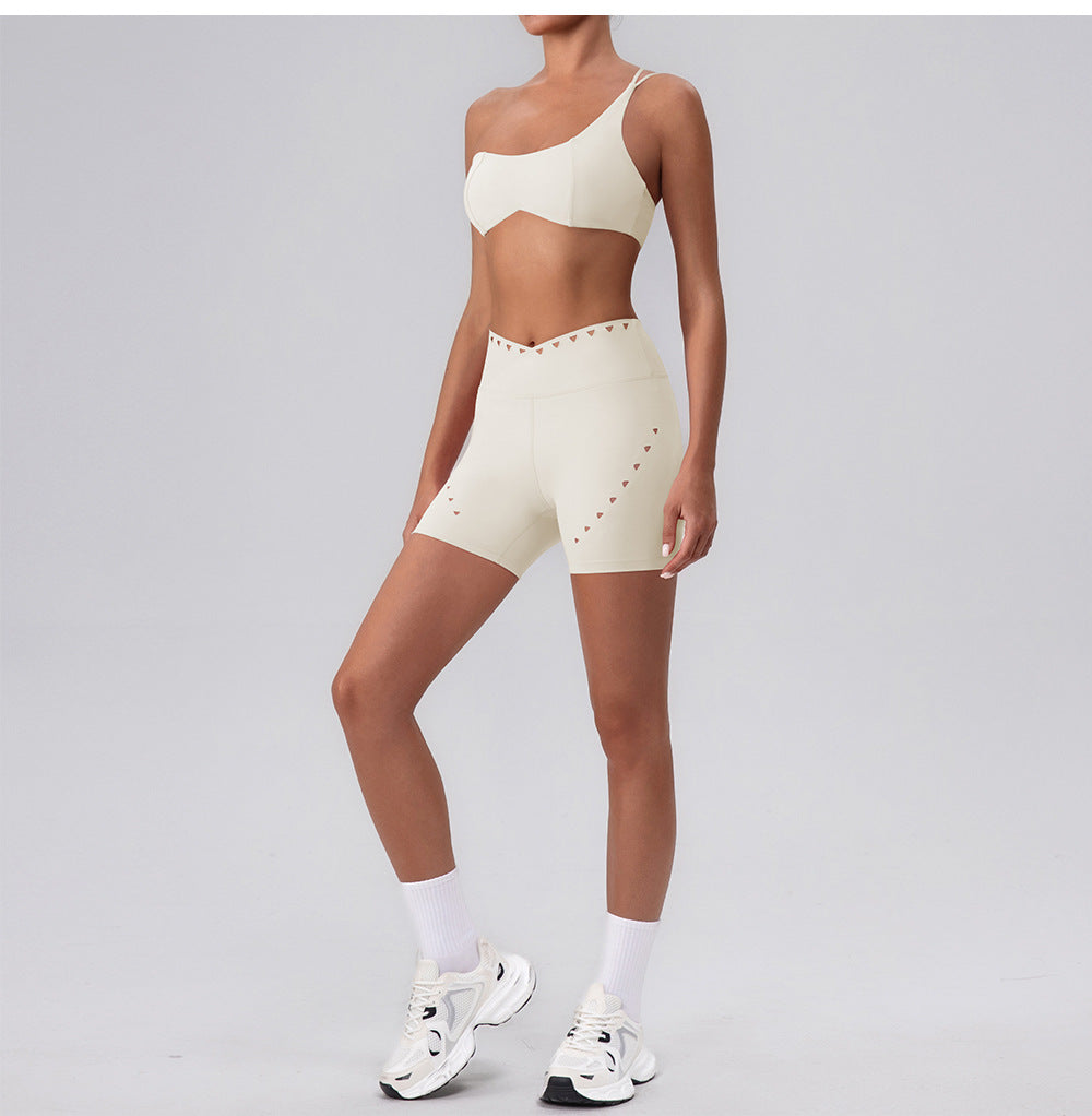Summer Training Workout Clothes Outer Wear Beauty Back Hollow Out Cutout Vest Oblique Shoulder Yoga Bra Top Nude Feel Sports Underwear for Women