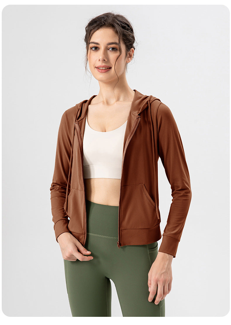Autumn Yoga Jacket Hooded Slim Fit Workout Clothes High Elastic Breathability Nude Feel Running Exercise Coat