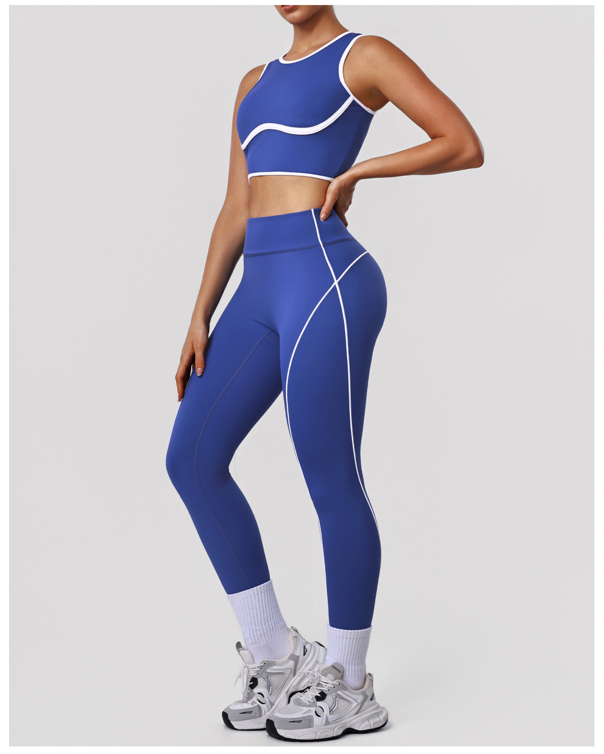 High Elastic Running Workout Outfit Shockproof Striped Bra Hip Raise High Waist Sports Pants Yoga Two Piece Sets