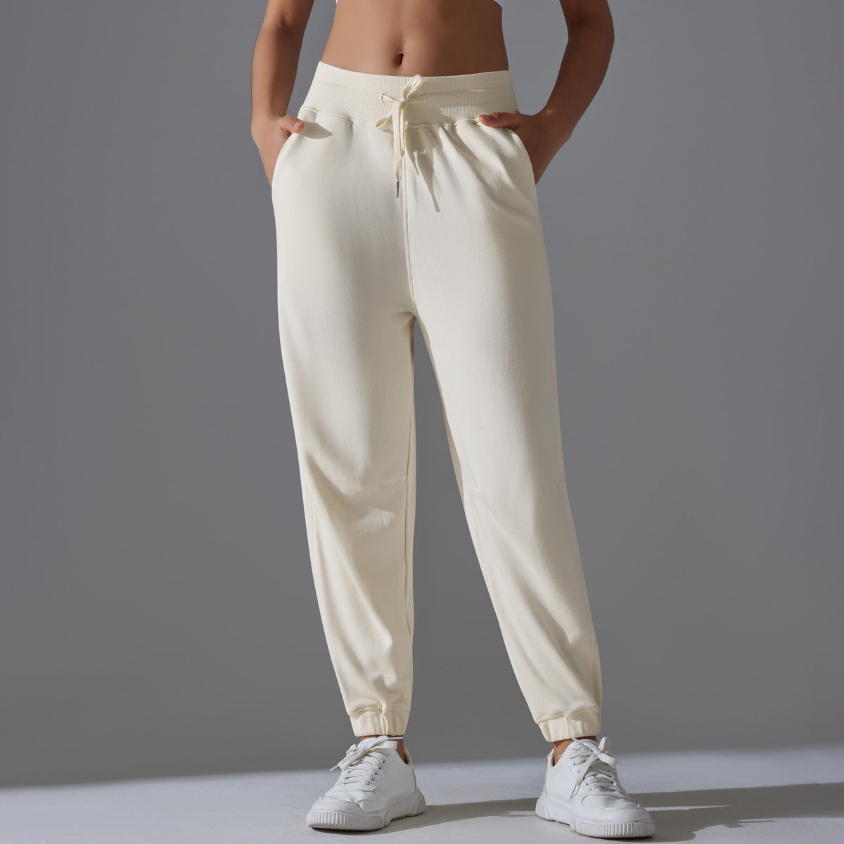 Internet Celebrity Pants Loose Tappered Sports Pants Drawstring Side Pocket Draping Wide Leg Breathable High Waist Fitness Pants Running Pants