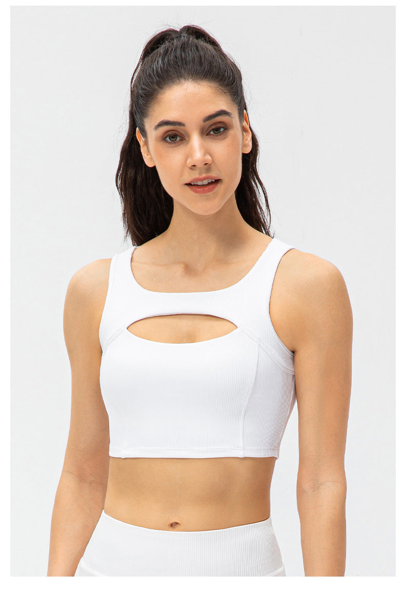Spring Summer Women Yoga Workout Bra Hollow Out Cutout Out Sexy With Breast Pad Shockproof Running Exercise Underwear Vest