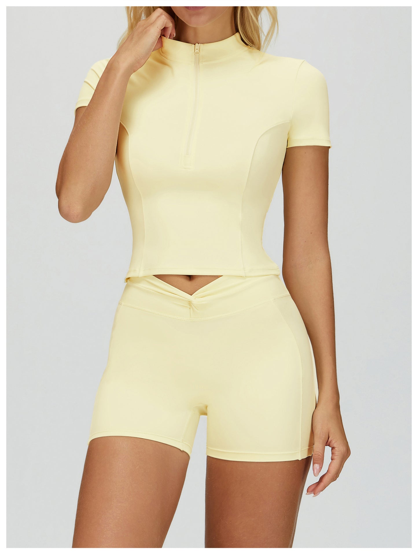 Nude Feel Yoga Short Sleeve Stand Collar Zipper Skinny Exercise Top Outdoor Running Fitness Short Sleeve