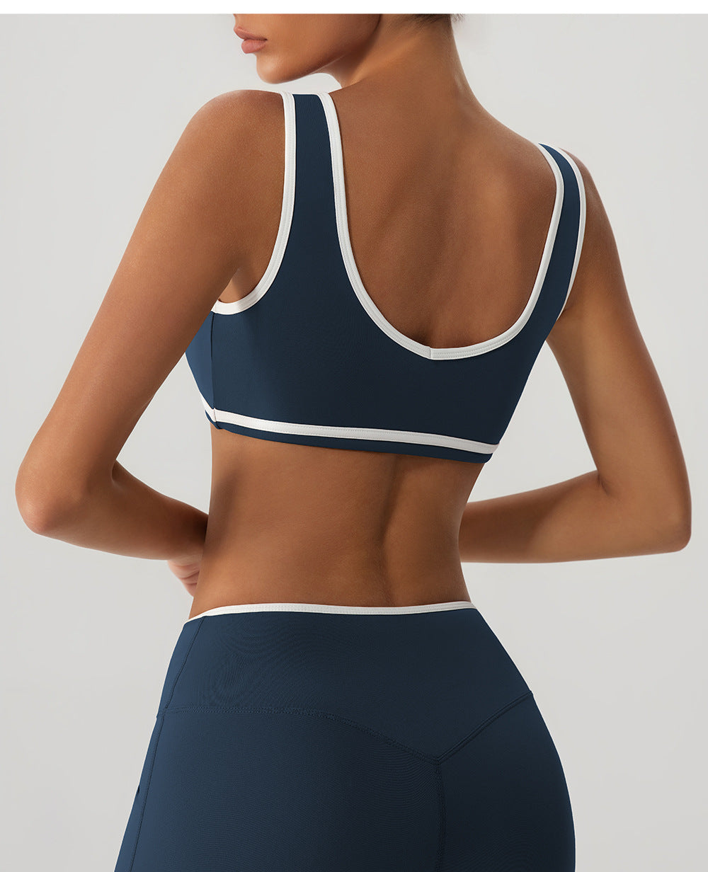 Contrast Color with Chest Pad Wide Shoulder Strap Sports Underwear Shockproof Women Yoga Bra Outer Window Fitness Vest