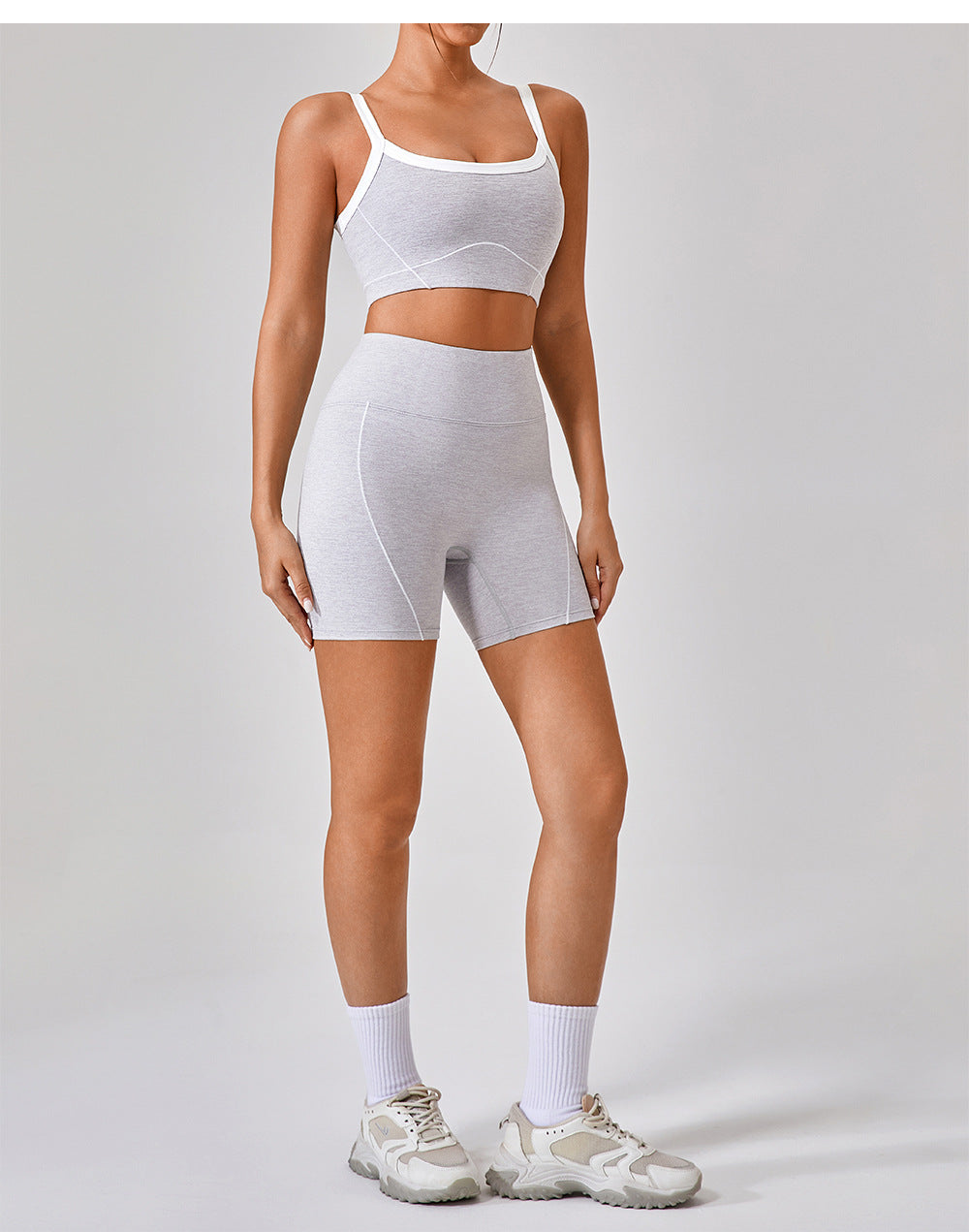 Sleeveless Nude Feel with Chest Pad Outer Wear Bra Strap Contrast Color Bra Long Pants Yoga Strap Workout Clothes for Women