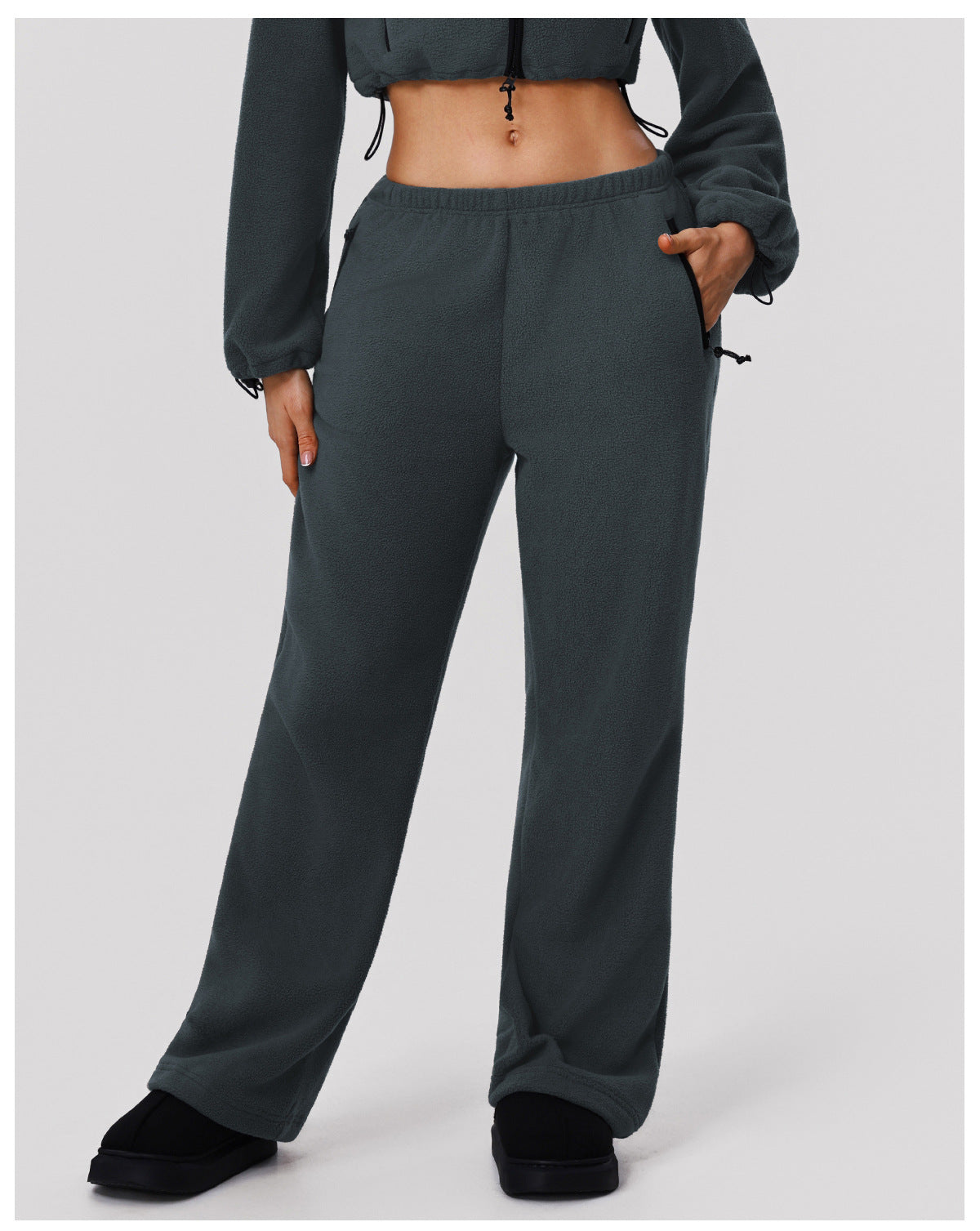 Autumn Winter High Waist Warm Sweatpants Wide Leg Slimming Straight Loose Trousers Women's Outdoor Running Casual Track Sweatpants