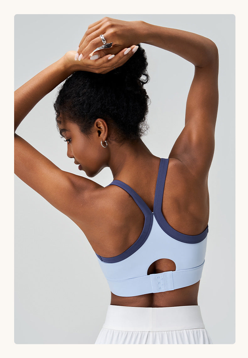 Yoga Color Matching Sports Underwear One Piece Cup High Strength Shockproof Anti Exposure Outer Wear Cross Beauty Back Yoga Underwear Summer