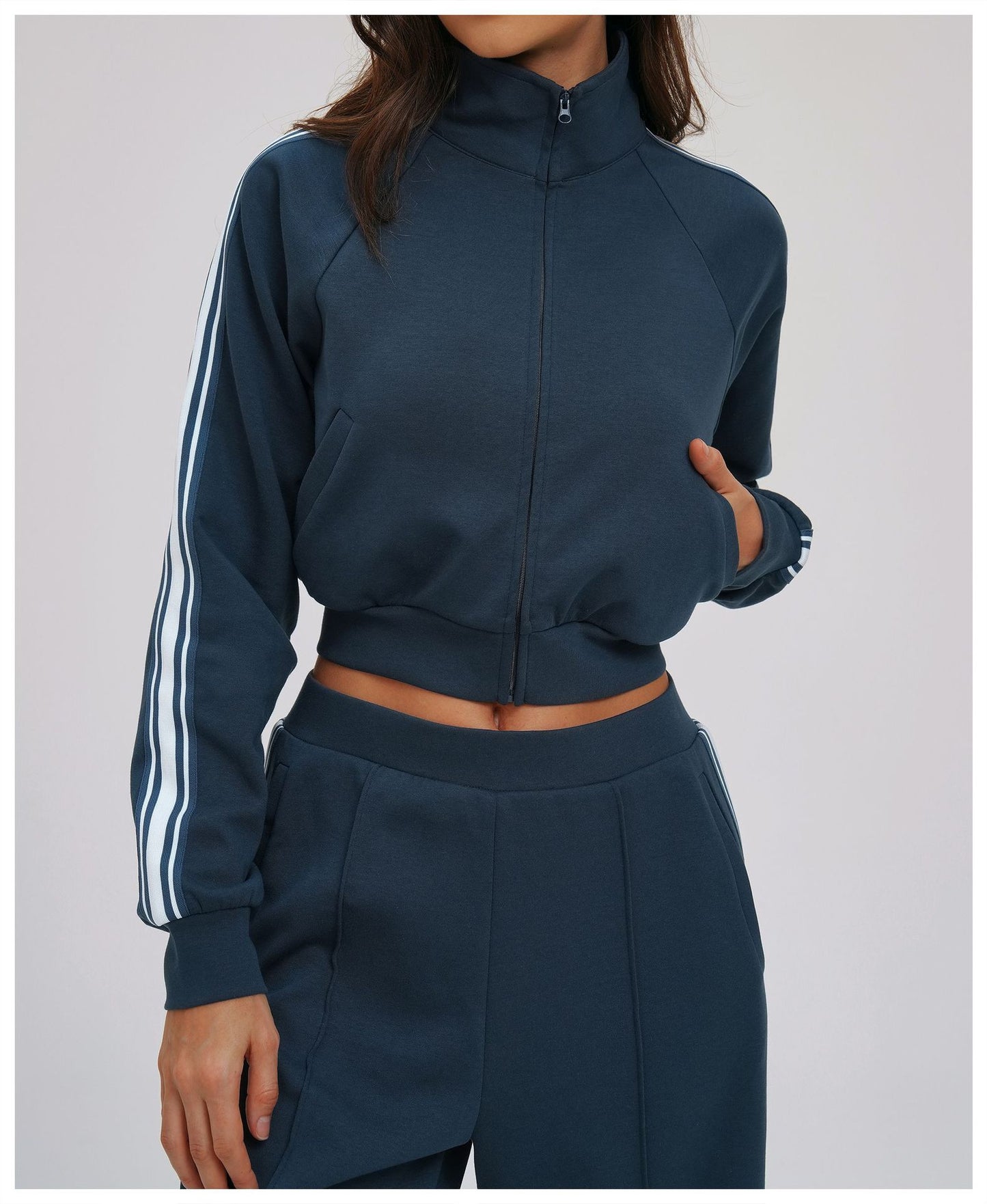 Contrast Color Sweatshirt Coat High Collar Windproof Zipper Pocket Thick Sweater Outdoor Sports Cycling Coat
