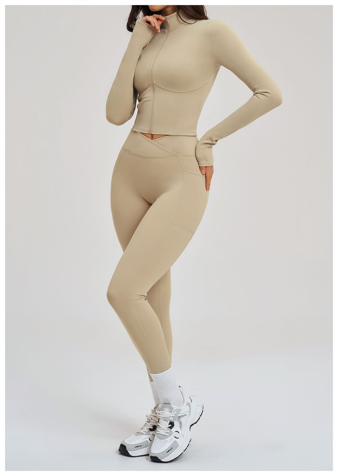 Women Nude Feel Yoga Zipper Tight Sports Workout Clothes Outdoor Running Sports Set