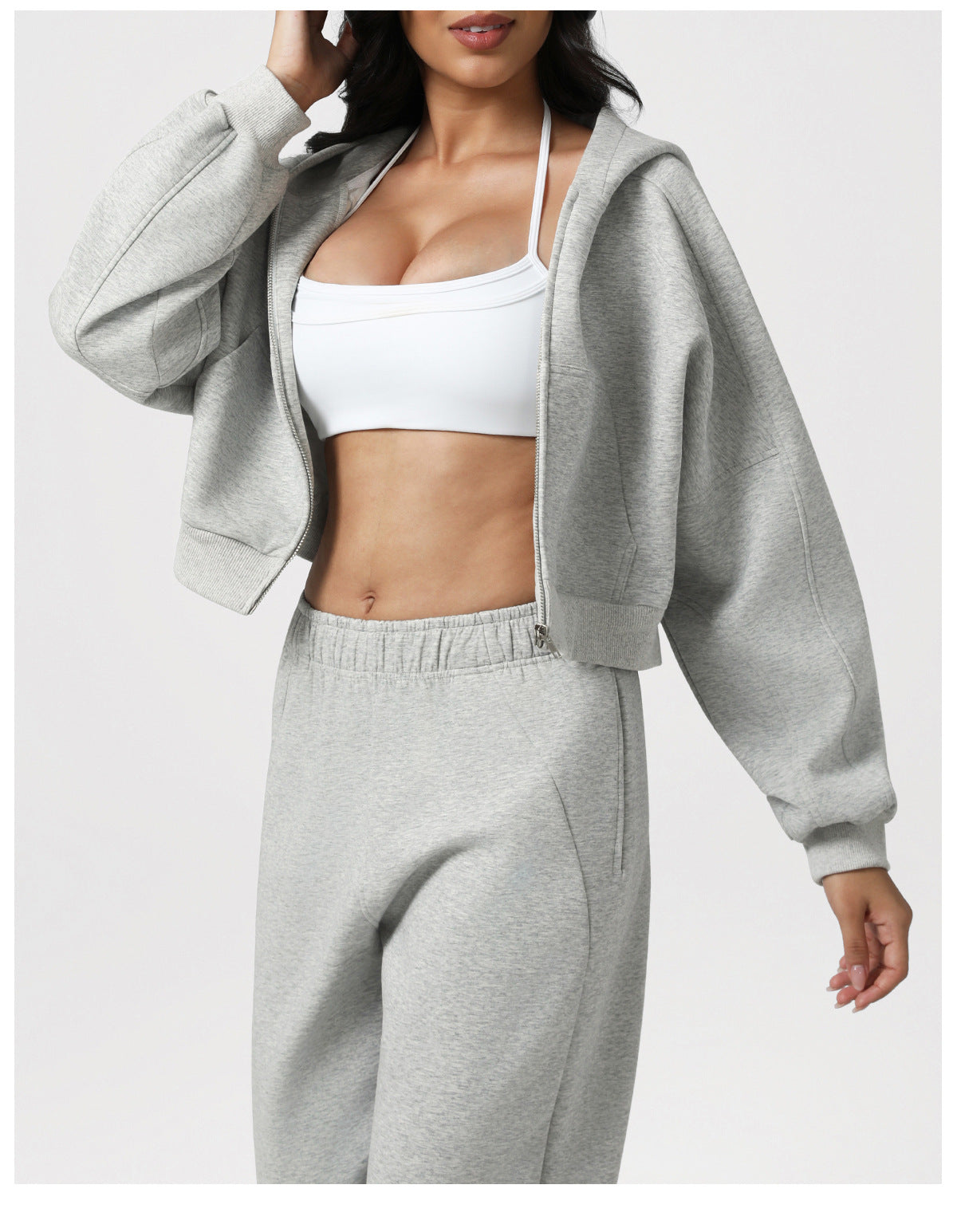 Autumn Winter Loose Slimming Track Sweatpants Women Thickened Hooded Zipper Sweatshirt Coat Casual Two Piece Set