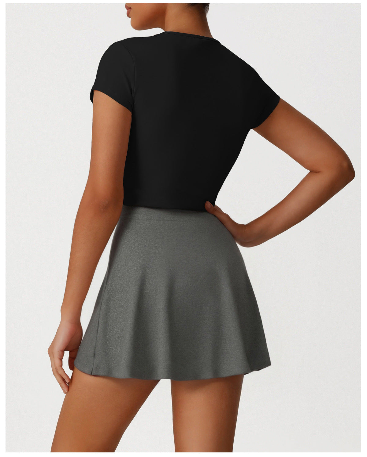 Casual Sports Slim Fitting Women round Neck Short Sleeved Top Yoga Clothes All Match Pantskirt Tennis Training Two Piece Sets