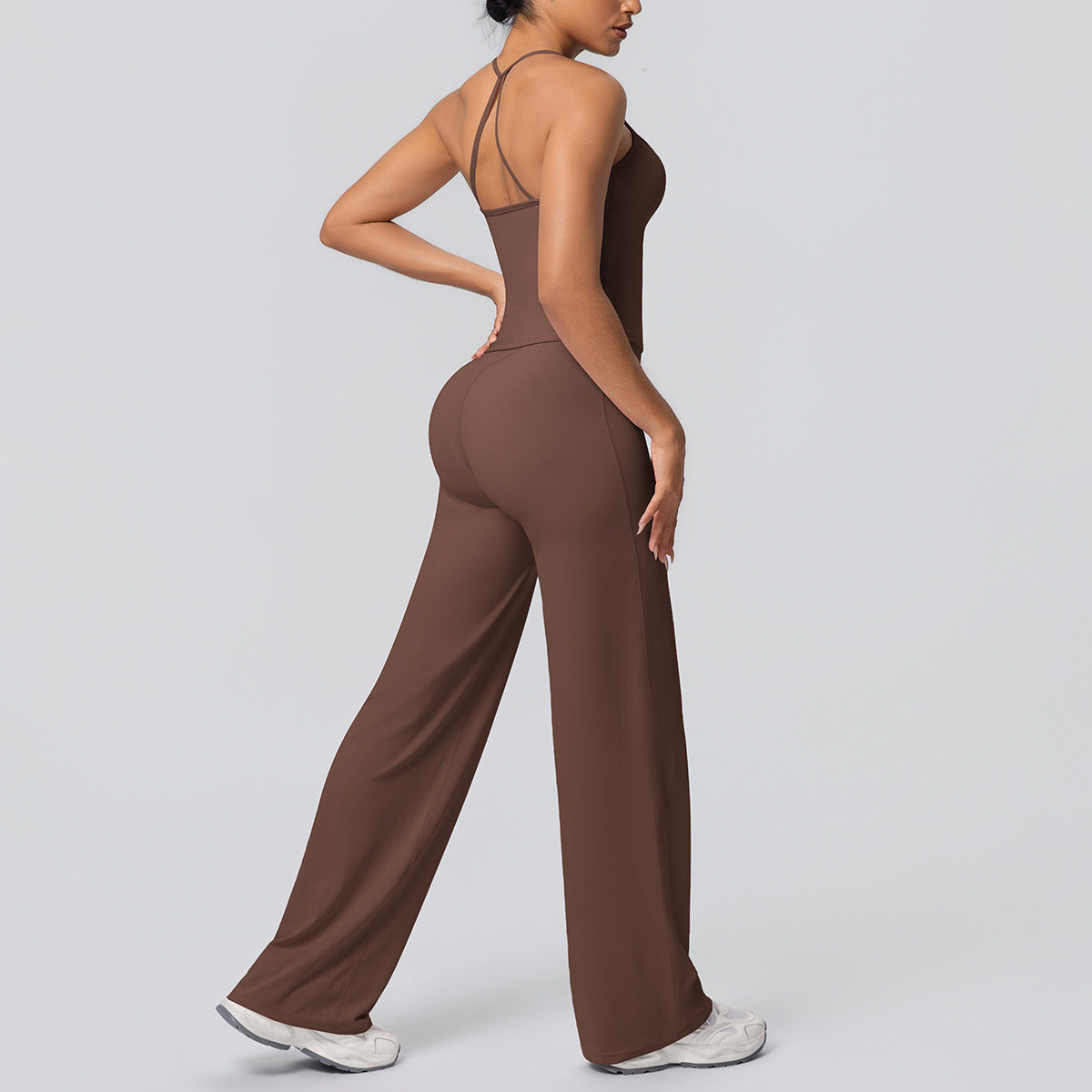 Women Nude Feel Solid Color Sports Sling Vest Abdominal Shaping High Waist Straight Leg Pants Yoga Clothes Leggings Yoga Set