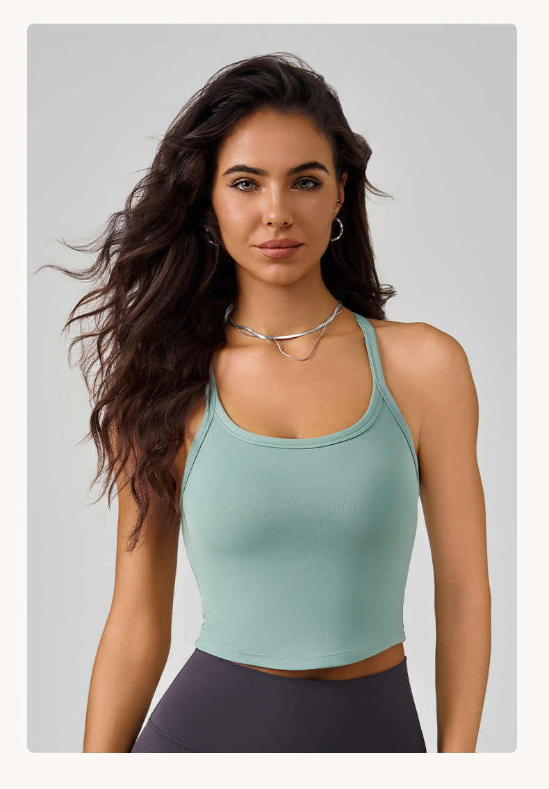 Autumn Winter Sports Underwear Spaghetti Strap One Piece Fixed Chest Pad Outer Wear H-Shaped Beauty Back High Strength Fitness Vest