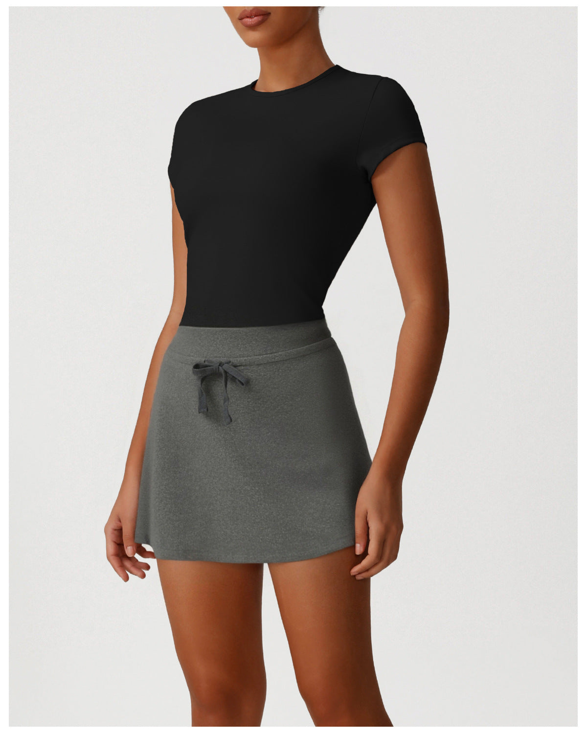 Casual Sports Slim Fitting Women round Neck Short Sleeved Top Yoga Clothes All Match Pantskirt Tennis Training Two Piece Sets
