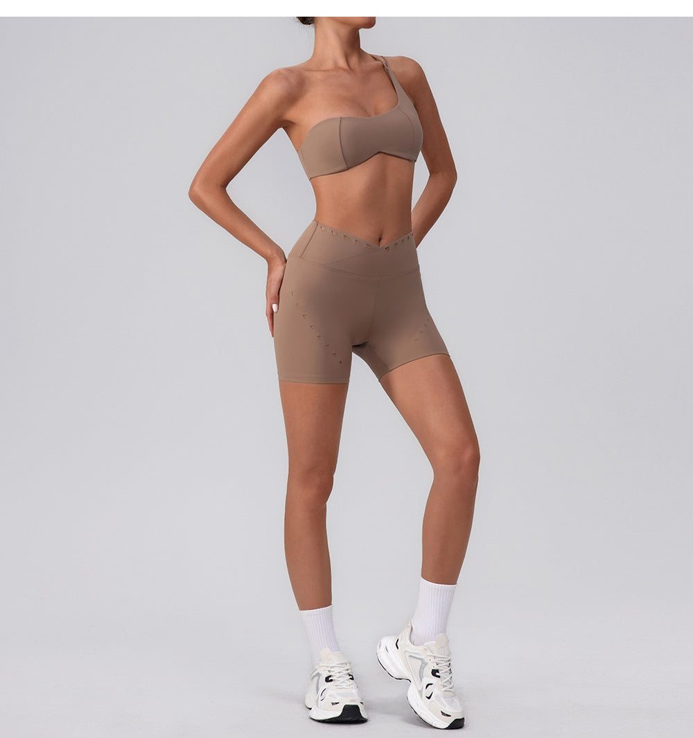 Summer Training Workout Clothes Outer Wear Beauty Back Hollow Out Cutout Vest Oblique Shoulder Yoga Bra Top Nude Feel Sports Underwear for Women