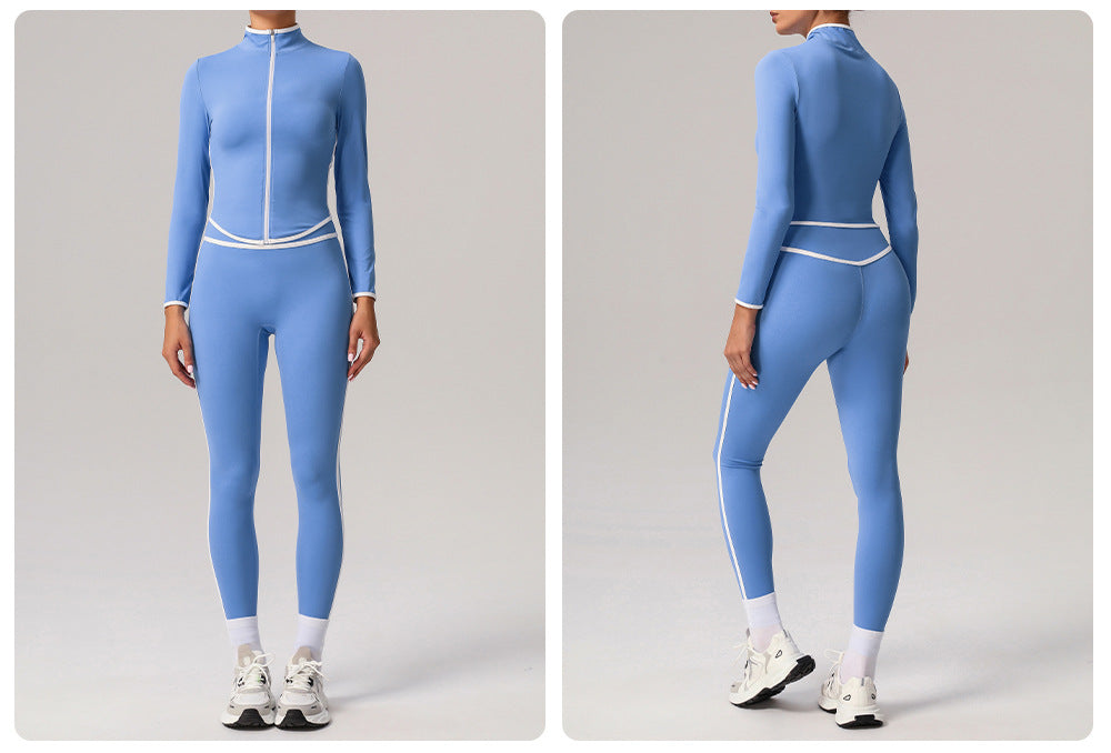 High Top Sports Suit Women Contrast Color Beauty Back Tight Nude Feel Yoga Suit Suit Running Fitness Yoga Wear