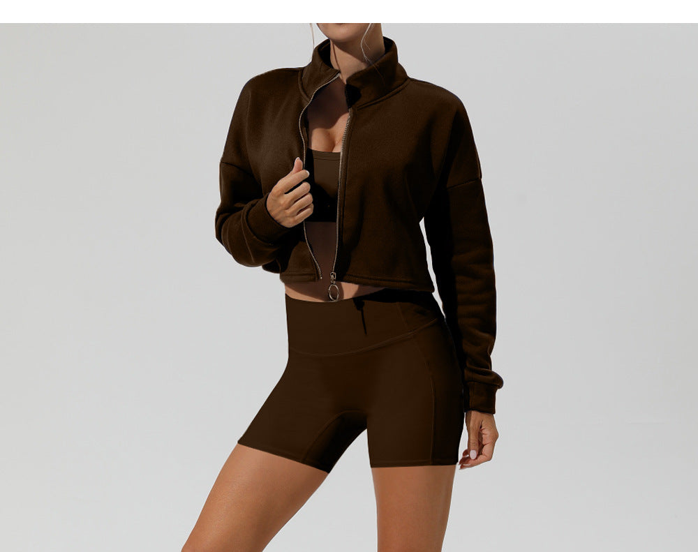 Outdoor Sports Long Sleeved Sweater Women Autumn Winter Stand Collar Loose Thickening Keep Warm Casual Zip Coat