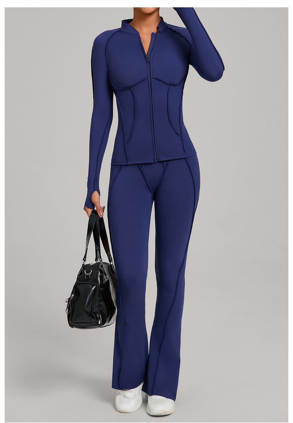 Autumn Sand Three Dimensional Stitching Yoga Clothes Autumn Winter Zipper Long Sleeved Fitness Running Fitness Sportswear Two Piece Set