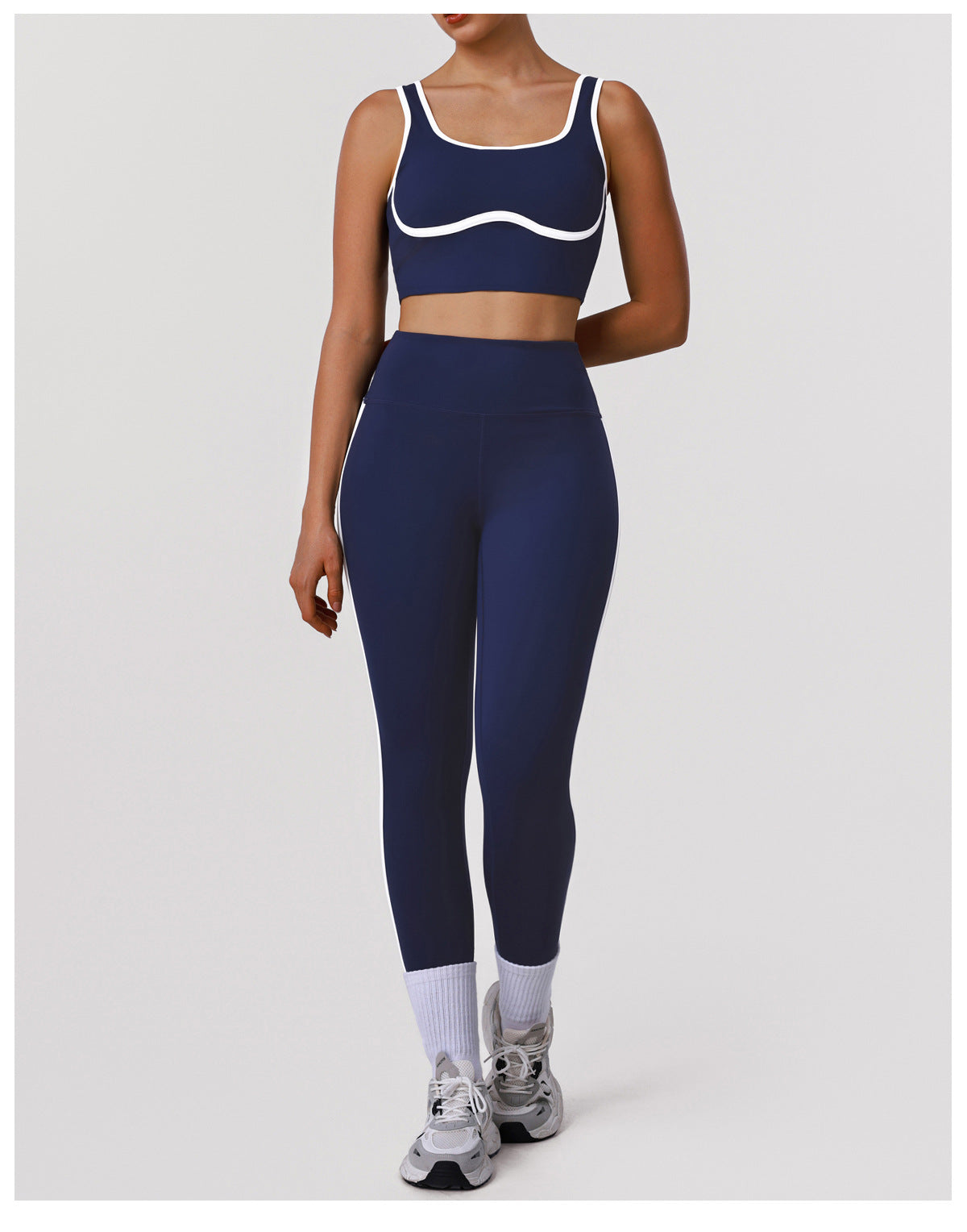 Contrast Color Striped Fitness Yoga Two Piece Sets High Elastic Shockproof Bra Hip Lift Belly Shaping Tights Sportswear