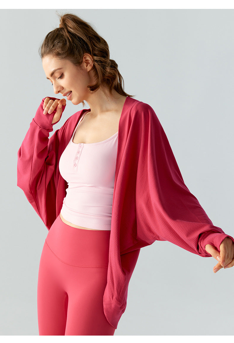 Spring Yoga Blouse Women Thin Bathrobe Sports Long Sleeves Outer Match Cardigan Workout Top Coat
