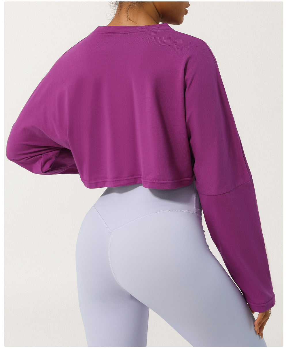 Spring Summer Yoga Clothing Top Round Neck Loose Running Sport Long Sleeve T Shirt Short Breathable Fitness T Shirt Top Women