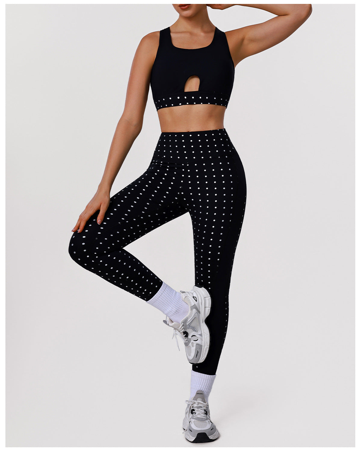 Polka Dot Sports Set Running Beauty Back Underwear Bra Yoga Clothes High Waist Hip Raise Pants Fitness Two Piece Sets
