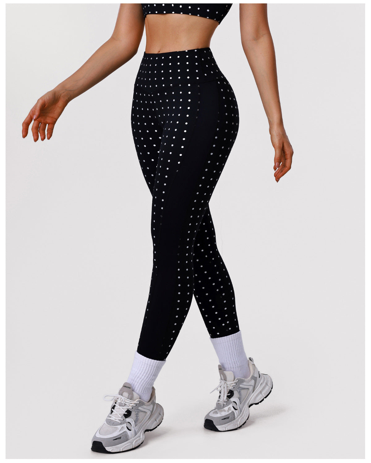 Nude Feel Peach Hip Raise Fitness Yoga Pants Silver Polka Dot High Elastic Sports Skinny Ankle Length Pants Women