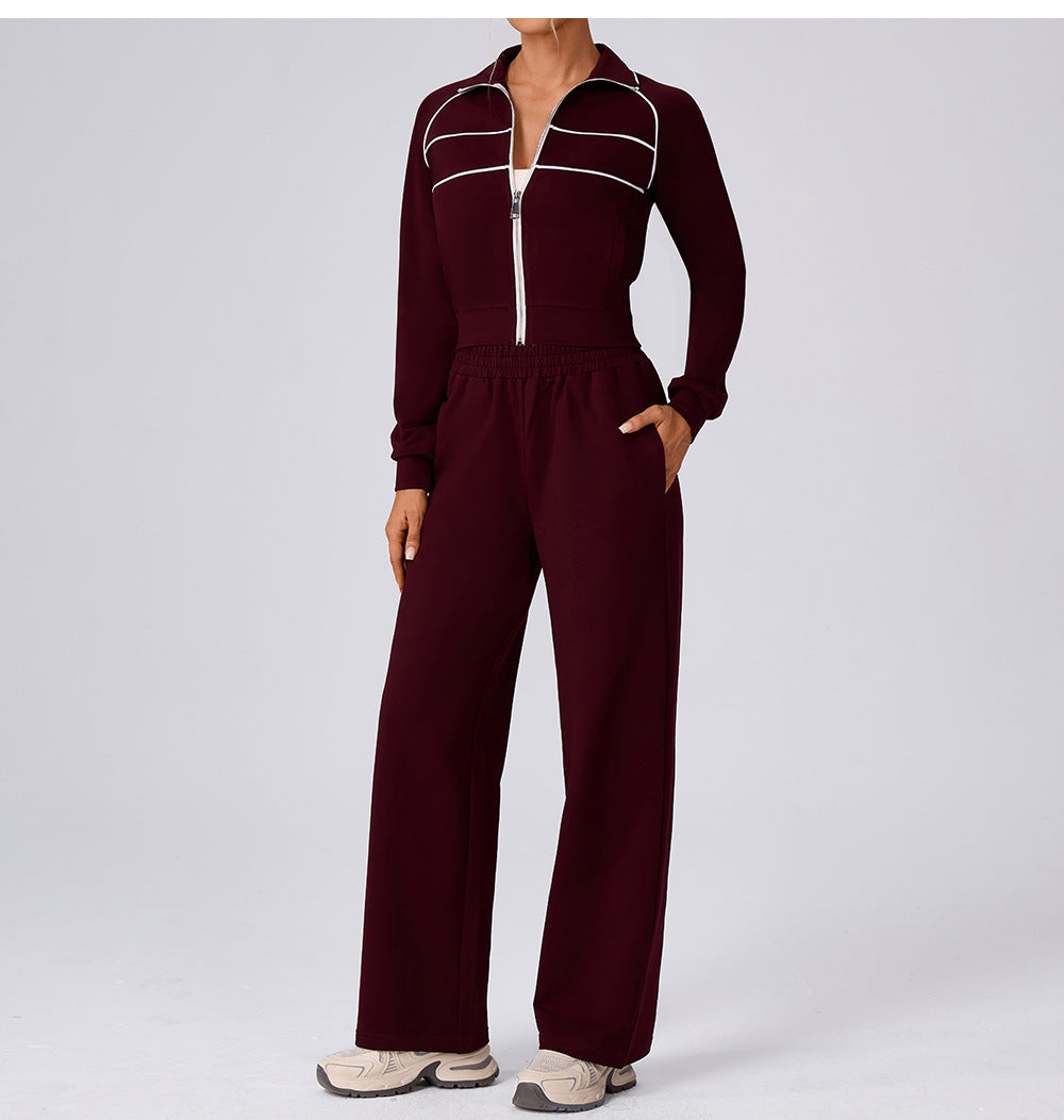 Contrast Color Sweatshirt Suit Loose Casual Comfortable All Match Outdoor Running Cycling Mountaineering Set