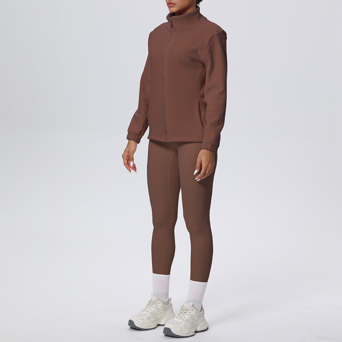 Skinny Yoga Pants High Waist Hip Lift Nude Feel Sports Long Sleeve Zipper Fleece Padded Coat Workout Clothes Yoga Suit