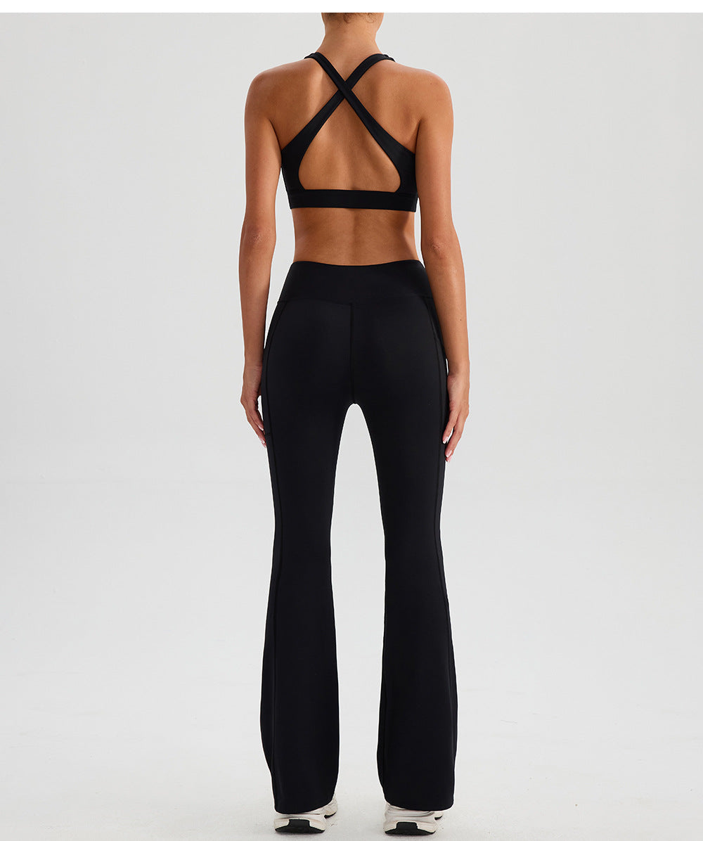 Deep V Plunge Outer Wear Nude Feel Running Sports Bra Cross Back Shaping Shockproof Push up Yoga Clothes Underwear for Women