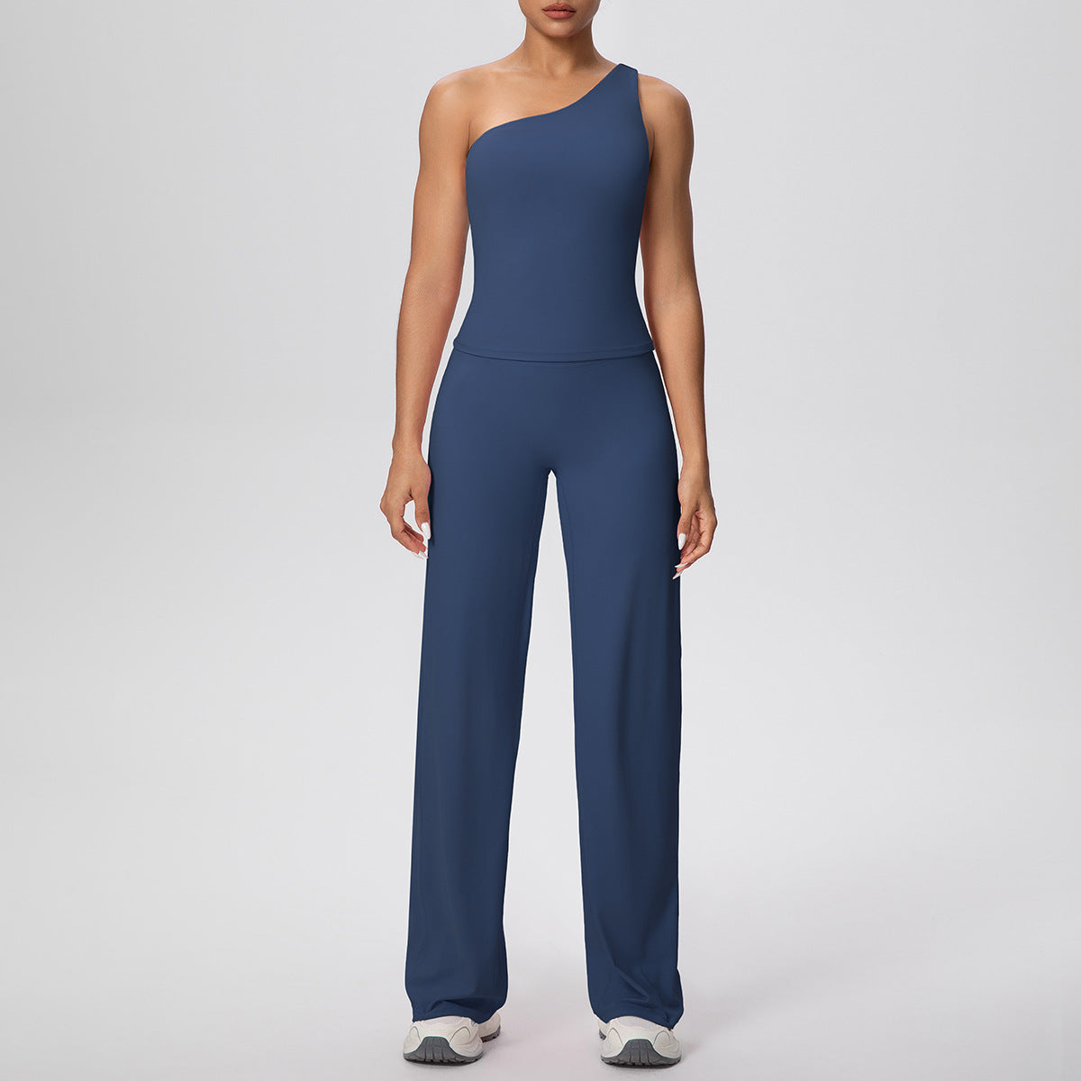 Cloud Sense Oblique Shoulder Waist Yoga Vest Yoga Pants Running Baggy Straight Trousers Fitness Yoga Wear Two Piece Sets