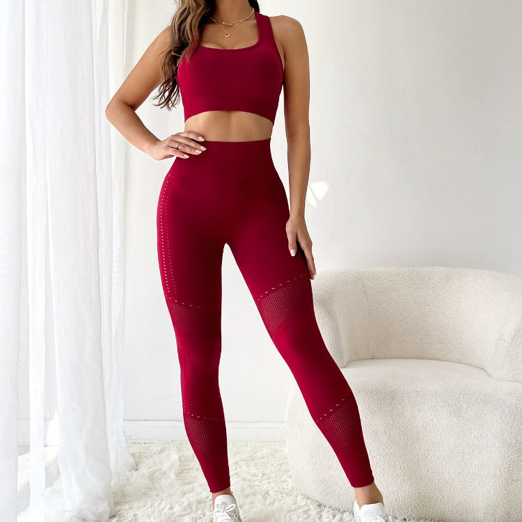 Sexy Gathering Bra Waist Slimming Hip Lifting Peach Trousers Running Yoga Workout Suit