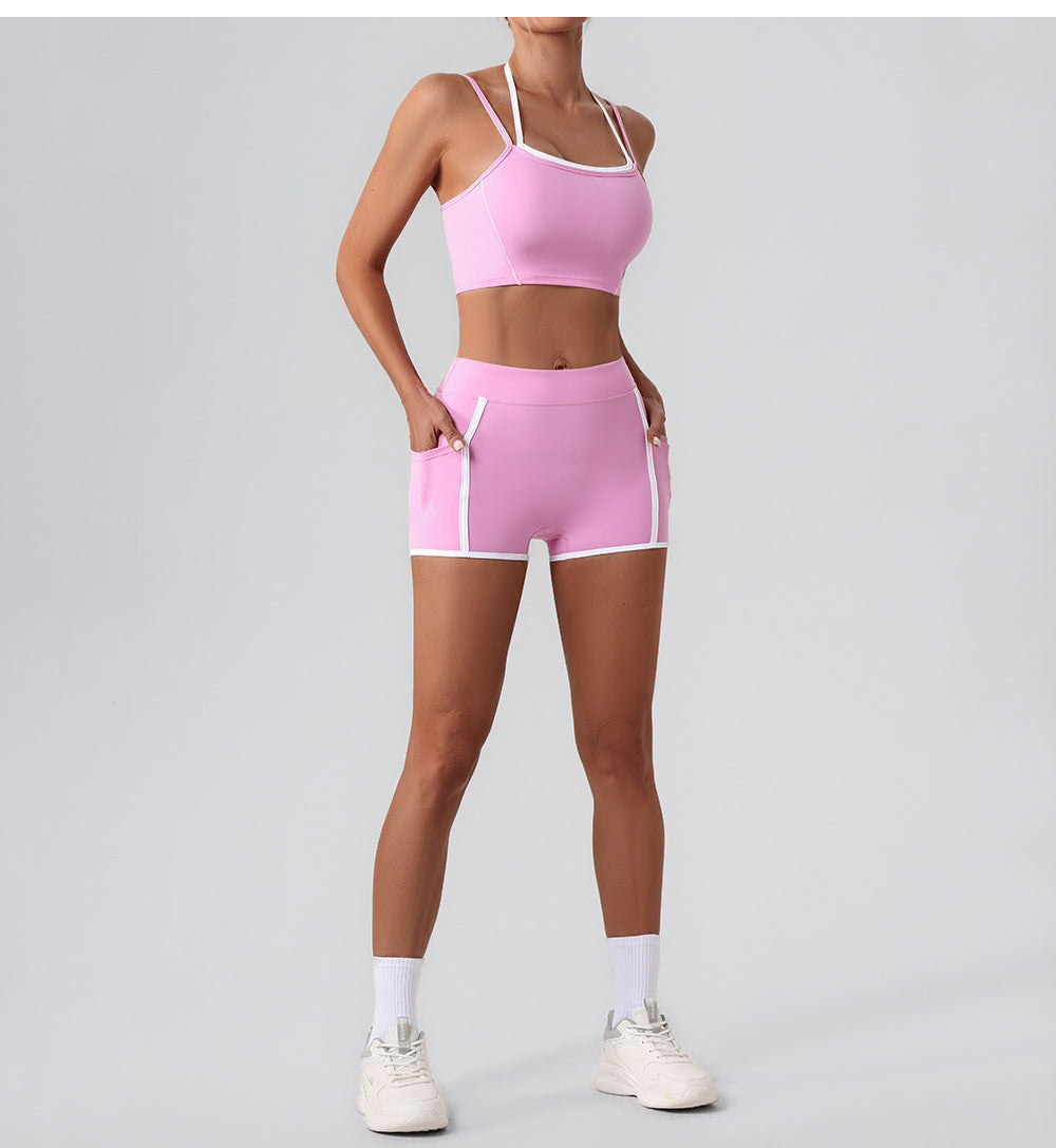 High Top Sports Set Women Contrast Color Backless Tight Nude Feel Yoga Running Fitness Yoga Wear