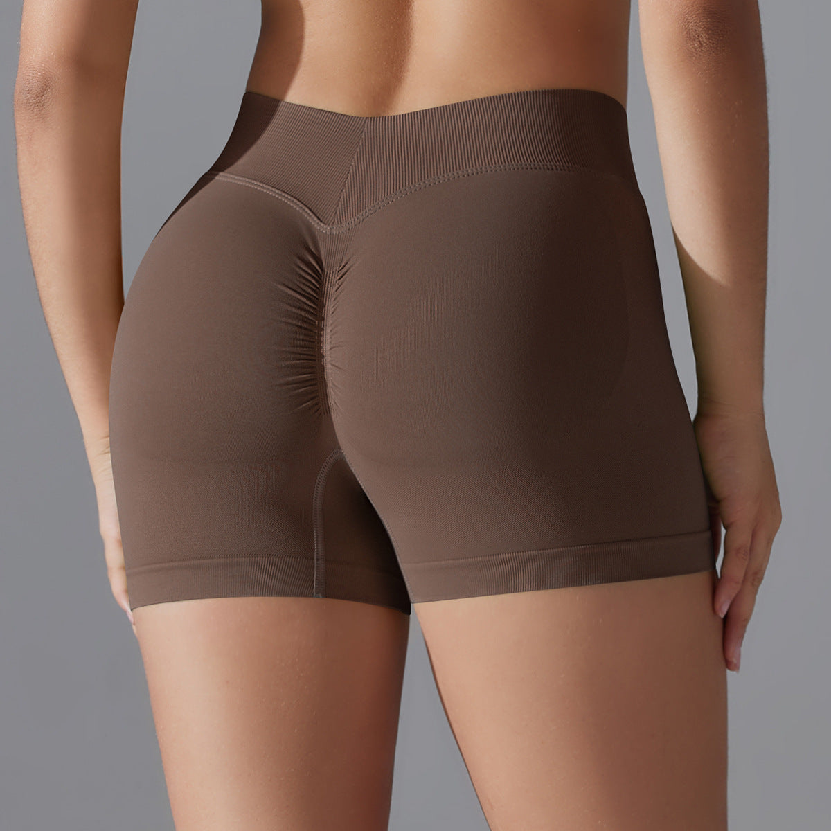High Waist Knit Hip Raise Fitness Pants Back V Waist Women Running Skinny Yoga Pants Stretch Belly Compression Sports Shorts