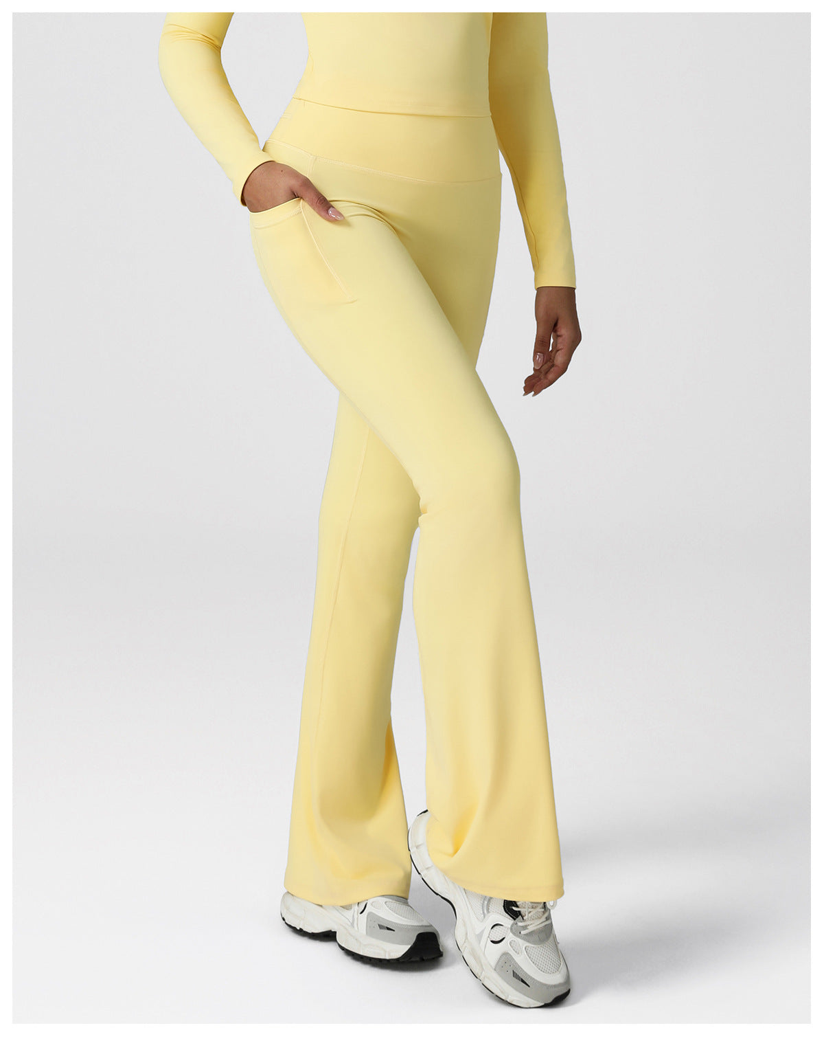 Nude Feel Slim Fit Pocket Dance Wide Leg Pants Hip Raise High Waist Casual Flared Pants Fitness Sports Yoga Trousers