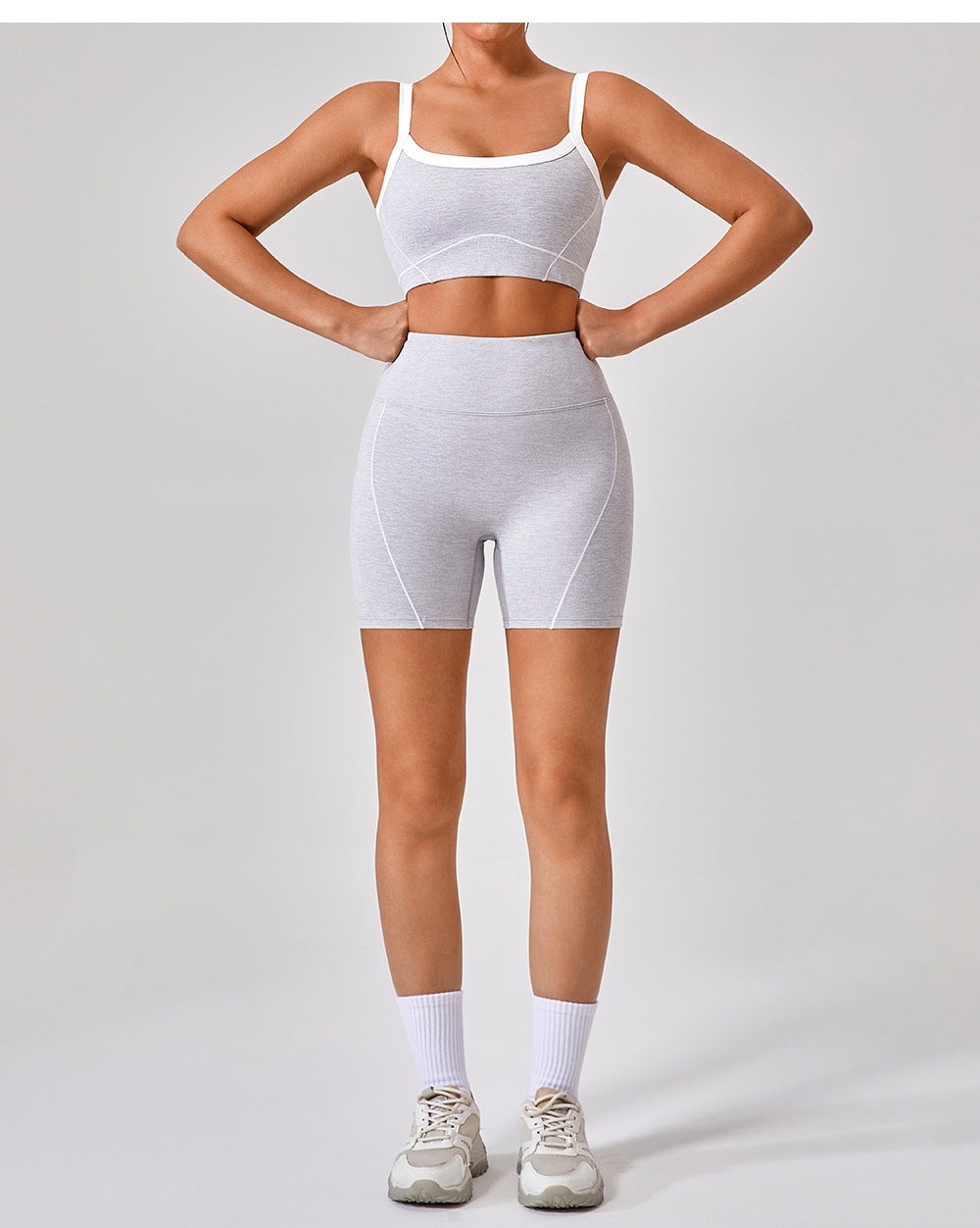 Sleeveless Nude Feel with Chest Pad Outer Wear Bra Strap Contrast Color Bra Long Pants Yoga Strap Workout Clothes for Women
