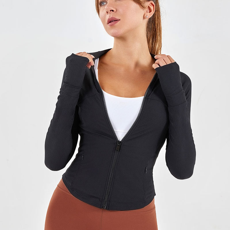 Stand Up Collar Slim Fit Yoga Clothes Women High Elastic Soft Thread Zipper Pocket Workout Clothes