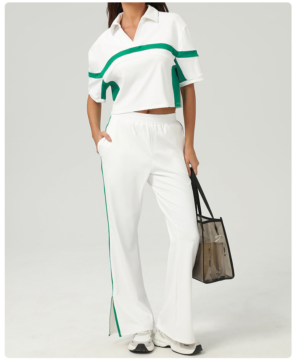 Tennis Sports Two Piece Sets Contrast Color Golf Apparel Suit Loose Casual Running Fitness Clothes